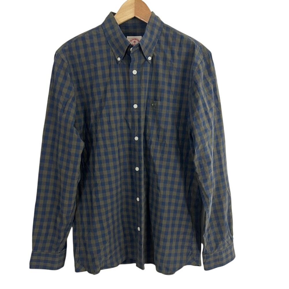 Brooks Brothers Red Fleece Plaid Blue Green Button Front Men Size Medium LOGO